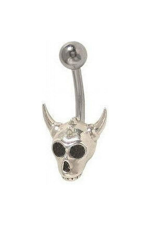 Skull with Horns Belly Ring Surgical Steel Shaft 14G