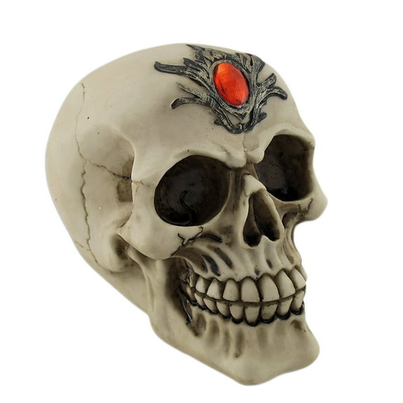 Skull with Red Jeweled Headpiece Statue