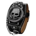 thumbnail image 1 of Skull with Rose Antique Silver Color Wide Band Bike Skeleton Glow in Dark Hands Watch-355-A, 1 of 6
