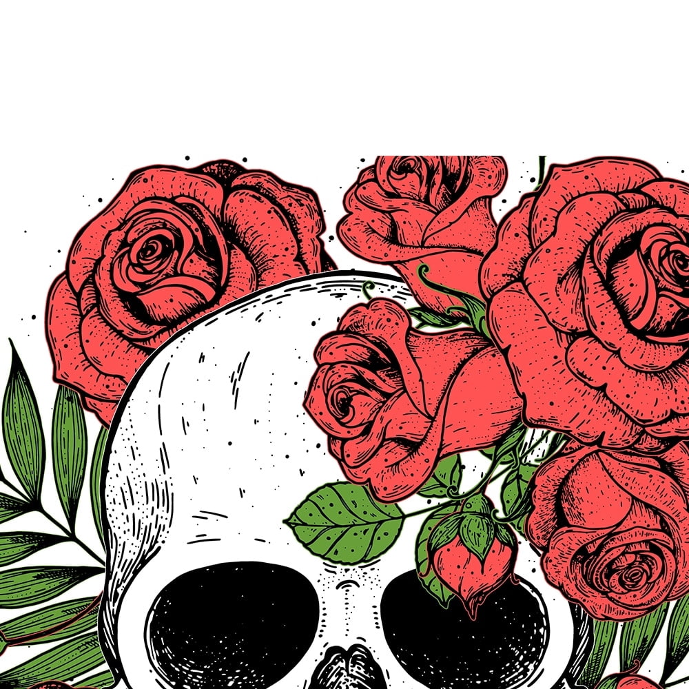 Skull with Roses Around-14"x14" Canvas Artwork 14 x 14