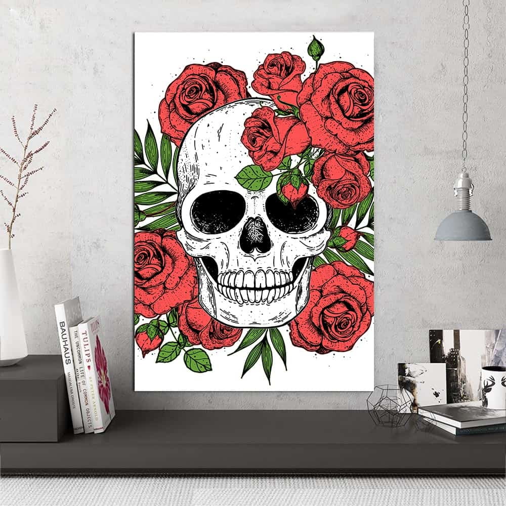Skull with Roses Around-14"x14" Canvas Artwork 16 x 20
