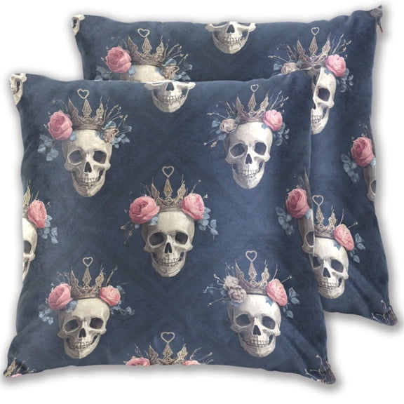 Skull with Roses and Crowns in Square Throw Pillow Covers Pillowcases 20 x 20 Inch Home Decor 2 Packs for Bedroom Sofa