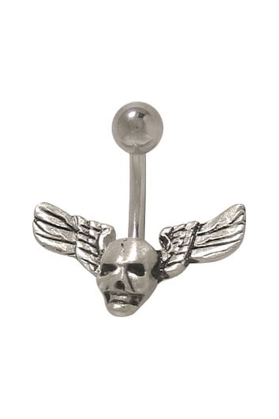 Skull with Wings Belly Button Ring Navel Barbell Jewelry 14G