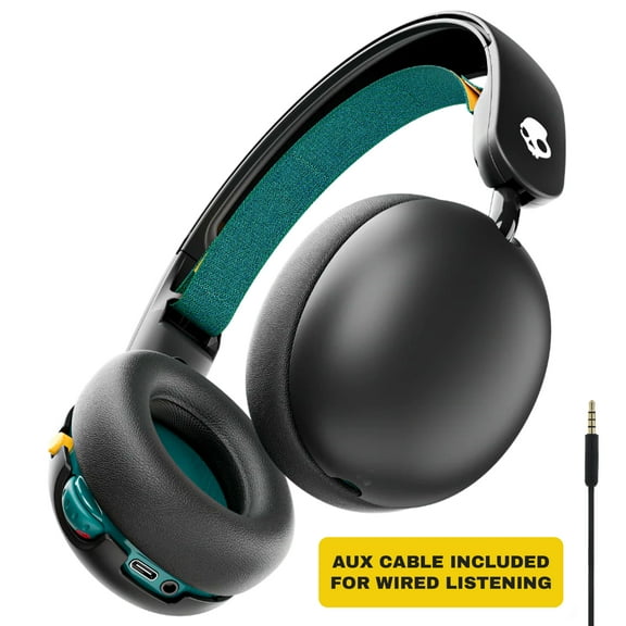 Skullcandy Grom Wireless XT Bluetooth Headphones, Designed for Kids, 3.5mm AUX Cable Included for Wired Connection, Black