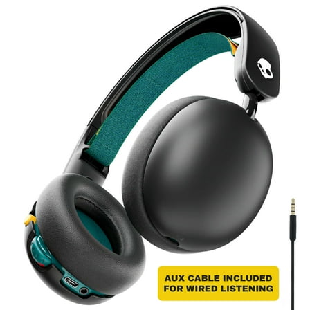Skullcandy Grom Wireless XT Bluetooth Headphones, Designed for Kids, 3.5mm AUX Cable Included for Wired Connection, Black