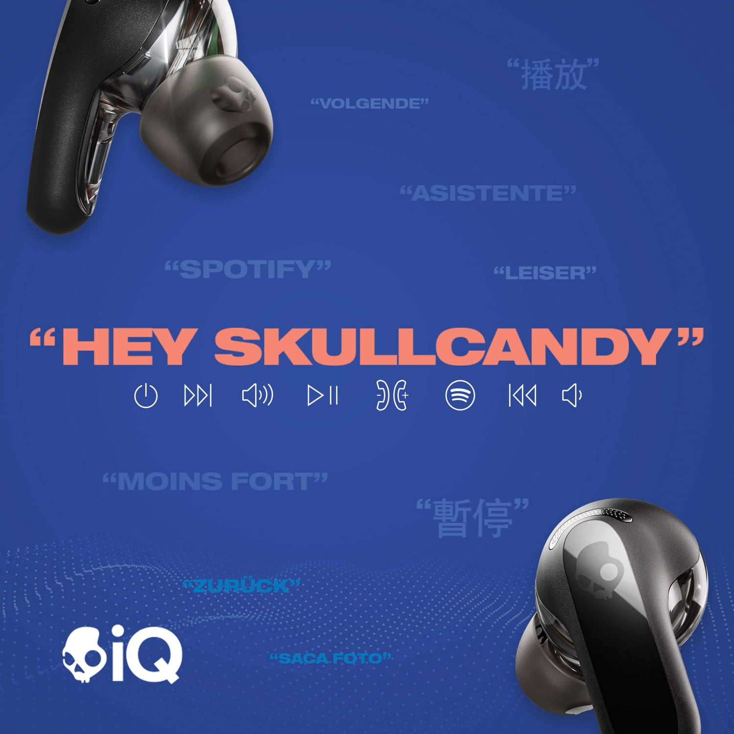 Skullcandy Rail In Ear Bluetooth Earbuds with Microphone Ear Gels Charching Case Cable, Black