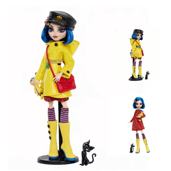 Skullector Collectible Doll Fantasy Blue Hair Figures in Yellow Raincoat with Cat, Ideal Birthday Gift for Fans