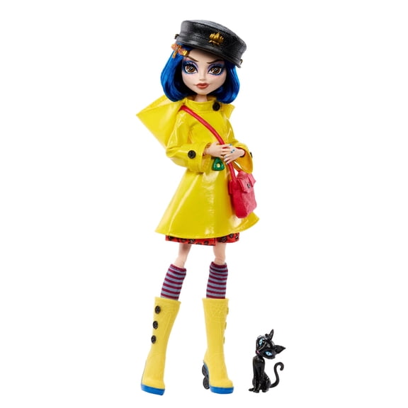 Skullector Collectible Doll Fantasy Blue Hair Figures in Yellow Raincoat with Cat,Limited Edition Cinematic Memorabilia for Fans