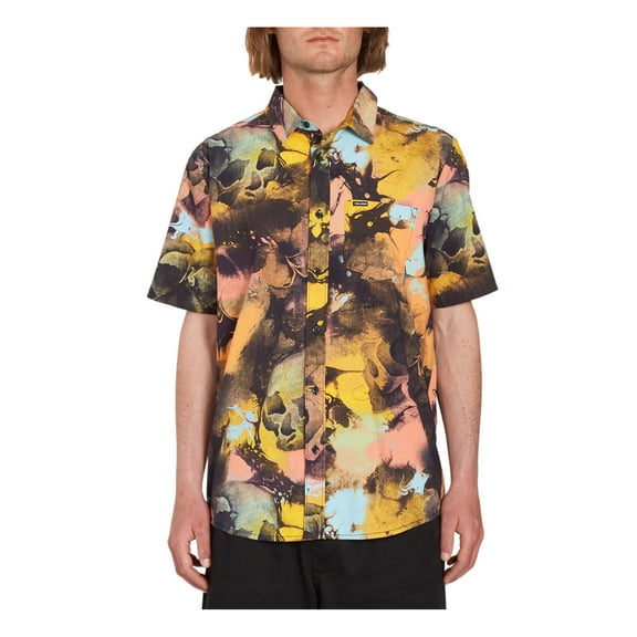 Skulli Print Short Sleeve Shirt [Dawn Yellow]