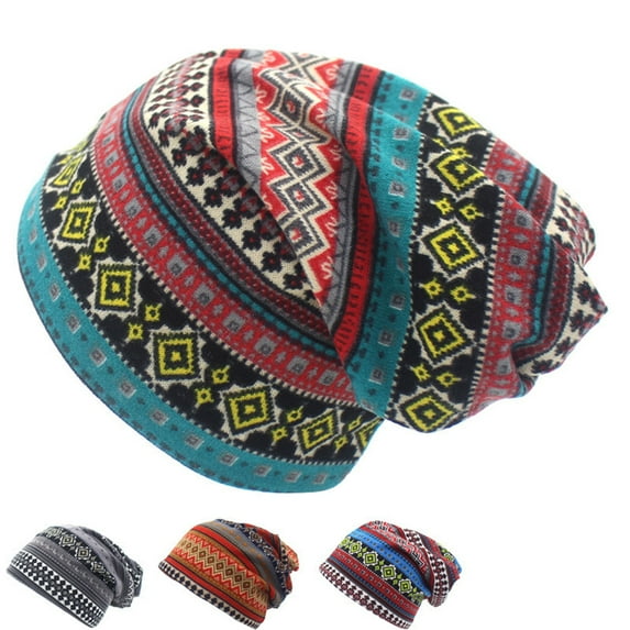 Skullies Beanie Unisex Knitting Printing Vintage Baggy Warm Neck Stretch Men Women Winter Cap for Outdoor Red