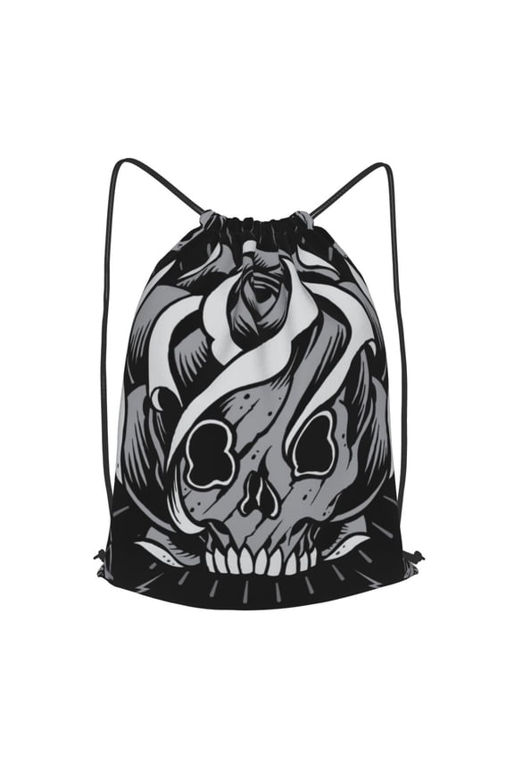 Skulls And Skull Rose Shape Drawstring Backpack Gym String Bag Sports Sackpack Cinch Sack, Small