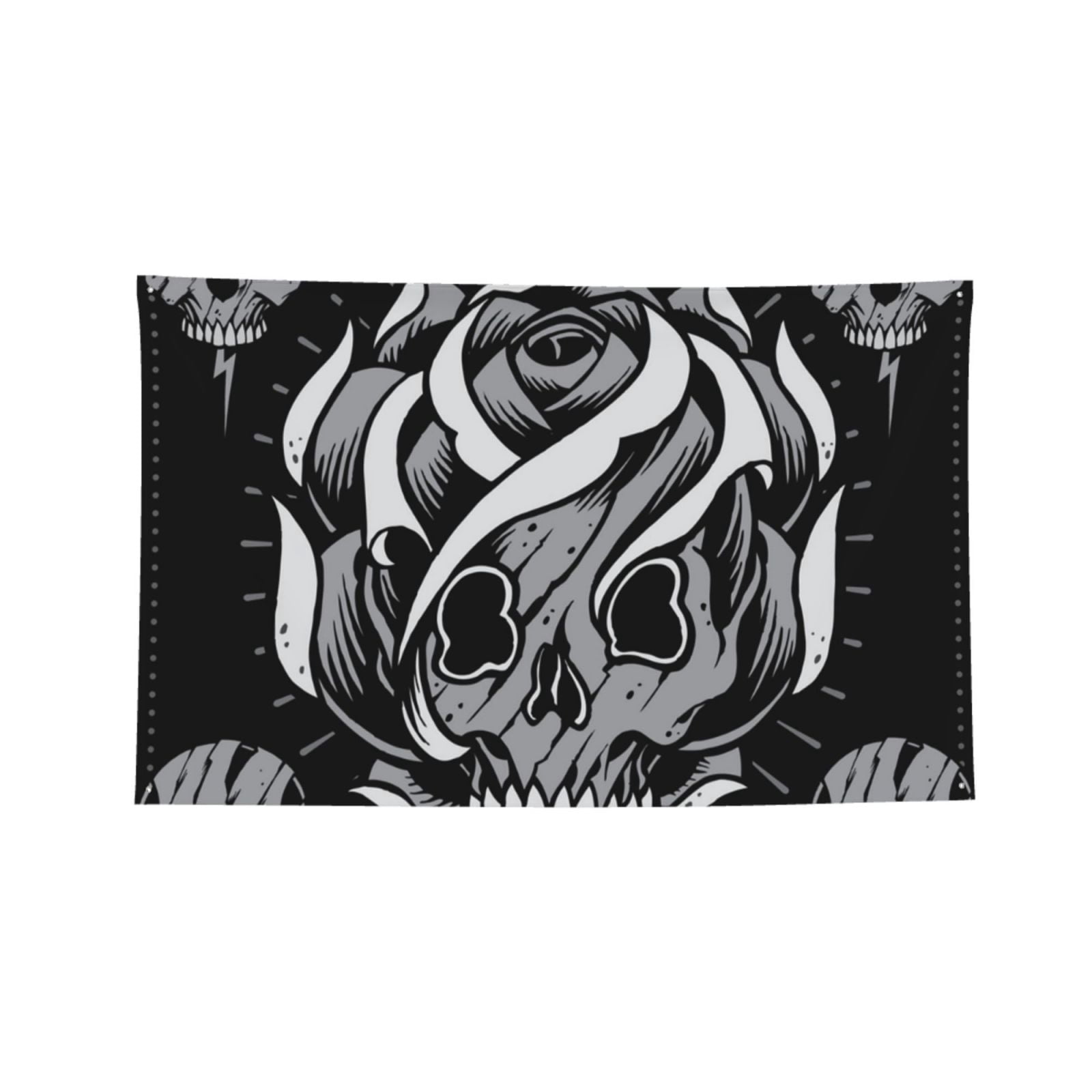 Skulls And Skull Rose Shape Four Hole Decorated Banner Flag for Garden Yard Home Decoration Indoor Outdoor 4x6 Ft
