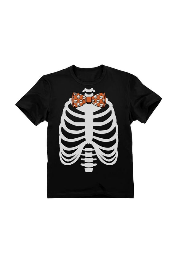 Skulls Bow Tie Skeleton Xray Rib Cage Graphic Tee Funny Humor Gifts Toddler Halloween Kids T Shirt