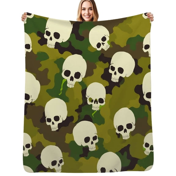 Skulls Camouflage Pattern Soft Blanket Travel Bedding Throws Flannel Bedspread Sofa Bed Cover