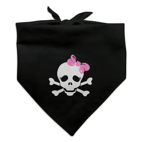Skulls Crossbones Daughter Stick Figure Family Girl Pink Bow Dog Pet Bandana - Black