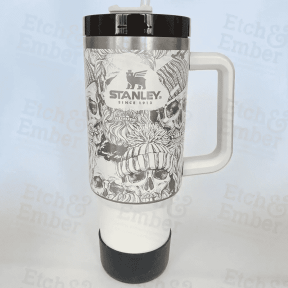 40 oz Stainless Steel Engraved Tumbler with Handle – Skull Design – Insulated Large-Capacity Cup