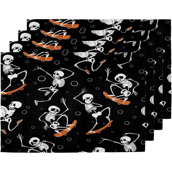 Skulls Design Placemats Set of 4 Table Mats Washable Placemat Waterproof Place Mats for Party Home Dining Table Decor 18x12 in