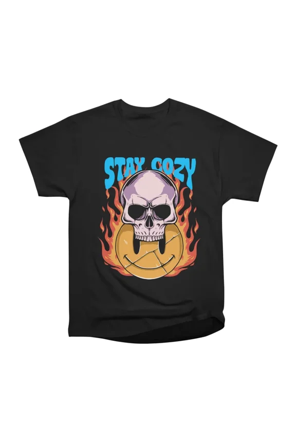 Skulls Fiery Bite on Smiley Stay Cozy T-Shirt Tee Gift For Him Merch For Her Apparel For F