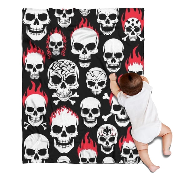 Skulls with Fire Pattern Blanket,Comfortable Soft Flannel Throw Blanket,All Season,Warm Lightweight Blankets for Sofa Bed Couch Living Room Chair,30"x40"(80x100cm)