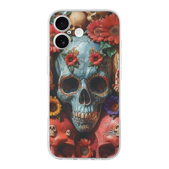 Skulls Flowers Cool Art Transparent TPU Case for iPhone 17 Slim Shockproof Protective Phone Cover