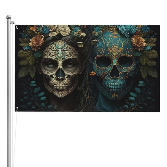 Skulls Gothic Day Of The Dead Skull Lovers Double Sided Flag 3x5FT Reversible Garden Flag Outdoor Decor for House, Porch, Lawn, Yard, Indoor Wall, Party Decoration