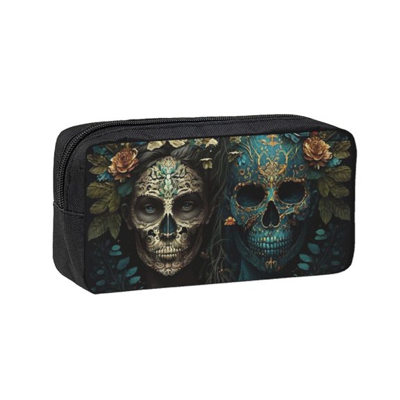 Skulls Gothic Day Of The Dead Skull Lovers Large Capacity Pen Case Pencil Pouch Multi-Purpose Storage for Art Supplies, Makeup, Stationery, Office, Travel