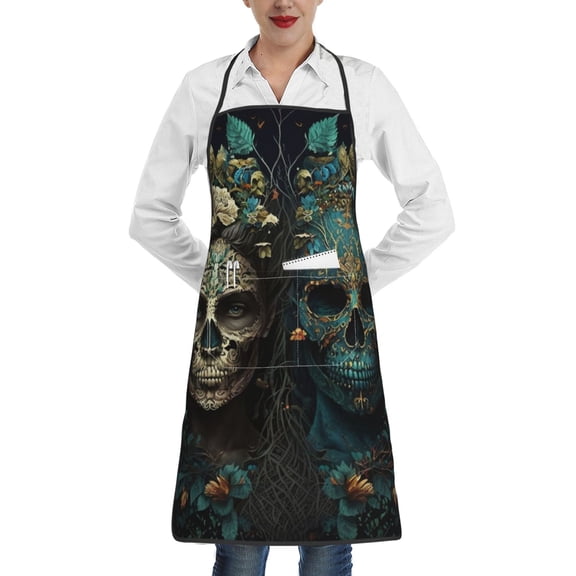Skulls Gothic Day Of The Dead Skull Lovers Apron with Pocket Cooking Waterproof Bib Aprons for Kitchen Baking Chef Gardening BBQ
