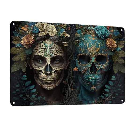 Skulls Gothic Day Of The Dead Skull Lovers Metal Tin Sign Wall Decor for Home Bars Restaurants Cafes Store Pubs Sign Gift 12 X 8 Inch