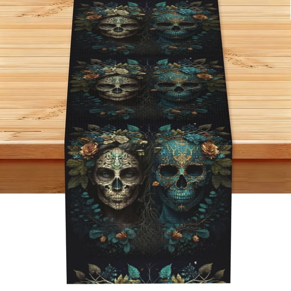 Skulls Gothic Day Of The Dead Skull Lovers Table Runner 13x72 Inch for Dining Table Kitchen Wedding Party Decor Fireplace Mantle