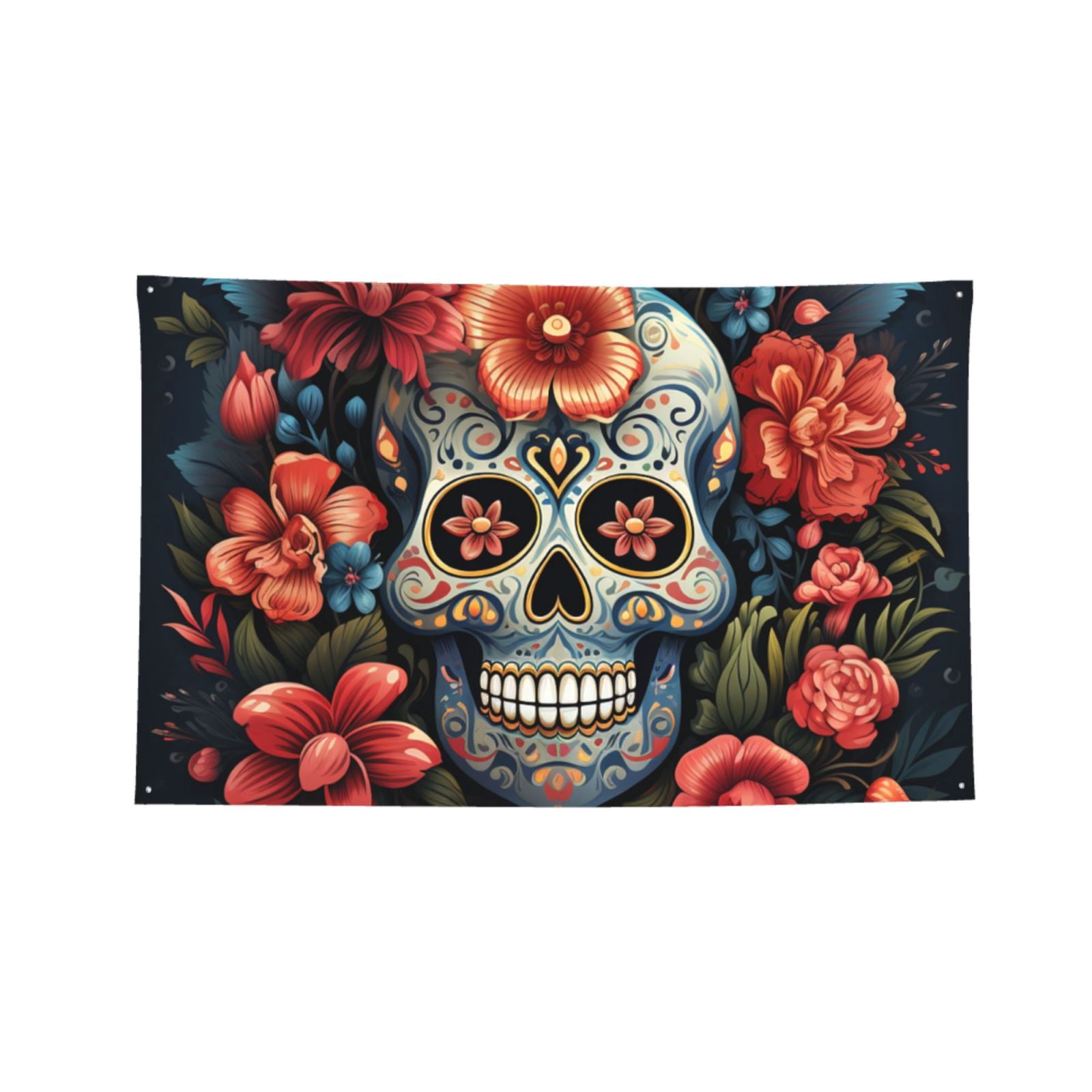 Skulls Gothic Skull Day Of The Dead Four Hole Decorated Banner Flag for Garden Yard Home Decoration Indoor Outdoor 4x6 Ft