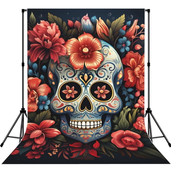 Skulls Gothic Skull Day Of The Dead Photography Backdrop 5x7Ft Background for Photo Studio Video Recording Birthday Party Wedding Home Decor