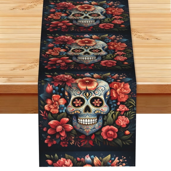 Skulls Gothic Skull Day Of The Dead Table Runner 13x72 Inch for Dining Table Kitchen Wedding Party Decor Fireplace Mantle