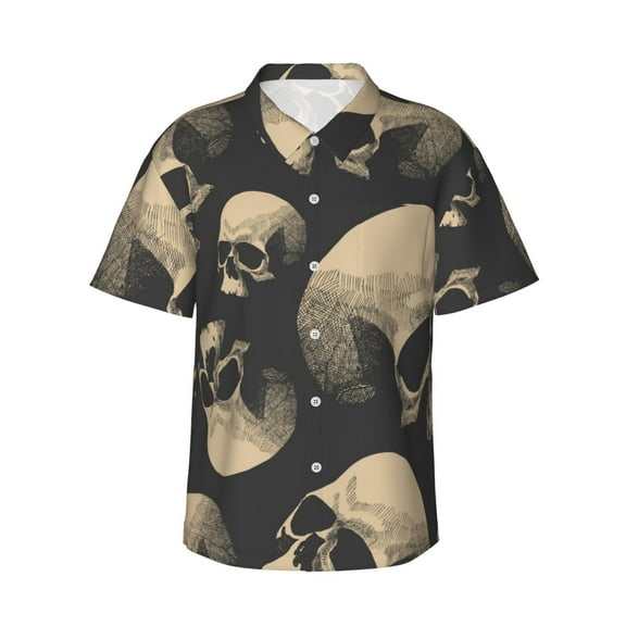 Skulls Hawaiian Shirts For Men, Summer Short-Sleeve Relaxed-Fit Button-Down Shirts Large