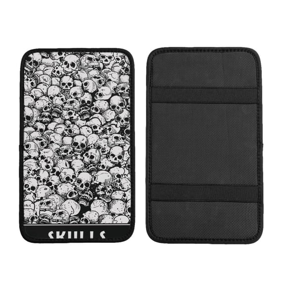 Skulls Head Gothic Skull Car Armrest Cover Center Console Pad - Neoprene Cushion with Elastic Straps Universal Fit for Vehicles SUV