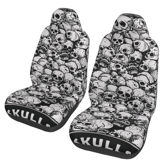 Skulls Head Gothic Skull Car Seat Cover 2 Pcs Auto Front Bucket Seats Protector Cushion Universal Vehicle Truck SUV