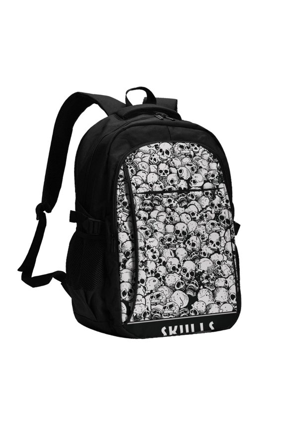 Skulls Head Gothic Skull Laptop Backpack with USB Charging Headphone Port Casual Daypack Bag College Business Travel