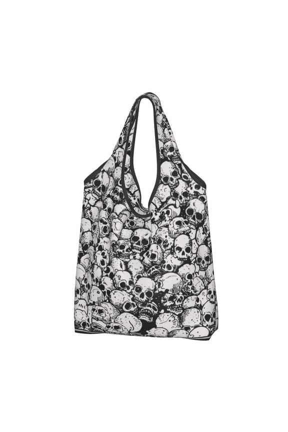 Skulls Head Gothic Skull Reusable Grocery Bags Shopping Totes Foldable Washable Pouch Handbag Storage Bag