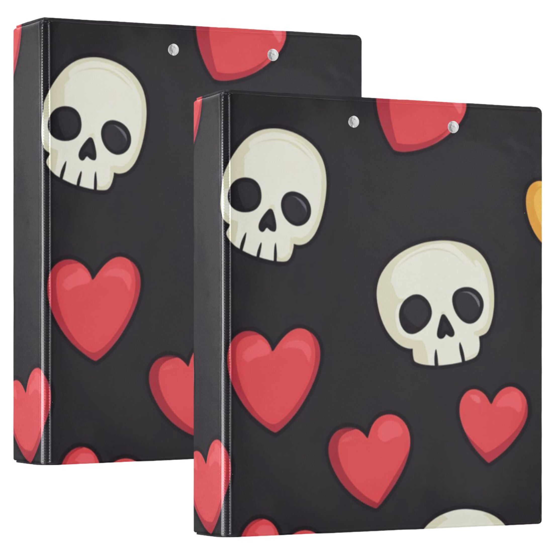 Skulls Hearts 3 Ring Binders 1.5 inch Hardcover File Folders with Interior Pockets A4 Size Organizer for School Office Hospital