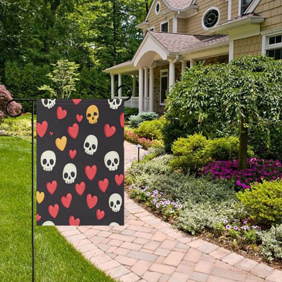 Skulls Hearts Garden Flag Double Sided 12 x 18 Inch Outside Yard Decoration Outdoor Flag