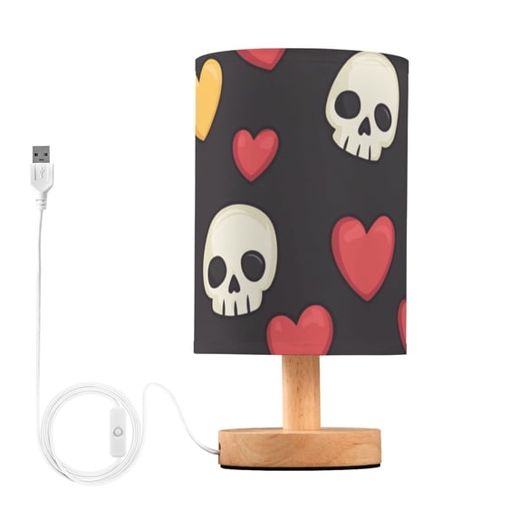 Skulls Hearts Table Lamp for Desk Nightstand Lamp with USB Modern Gifts for Bedroom Living Room Kids Room