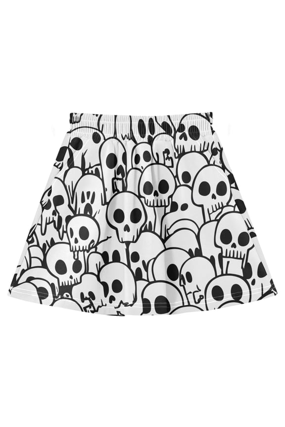 Skulls Line Pattern Cotton Skirt Built-in Liner Elastic A-Line Flared Skirt with Pockets