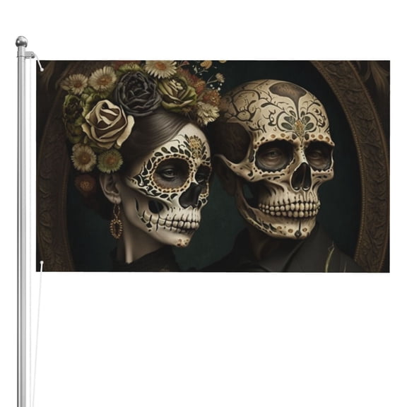 Skulls Lovers Day Of The Dead Double Sided Flag 3x5FT Reversible Garden Flag Outdoor Decor for House, Porch, Lawn, Yard, Indoor Wall, Party Decoration