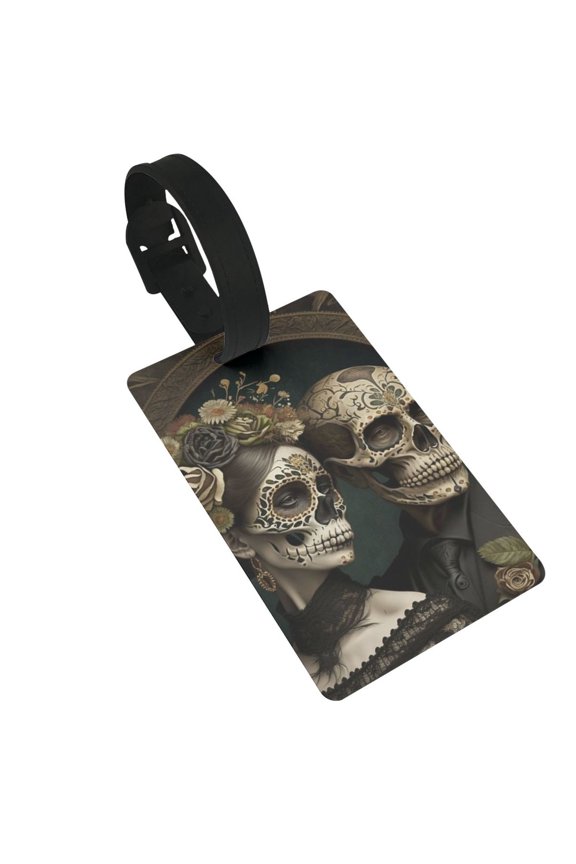 Skulls Lovers Day Of The Dead Luggage Tags Suitcases ID Baggage Identifier Card Name Tag for Travel Backpacks Gym Bags