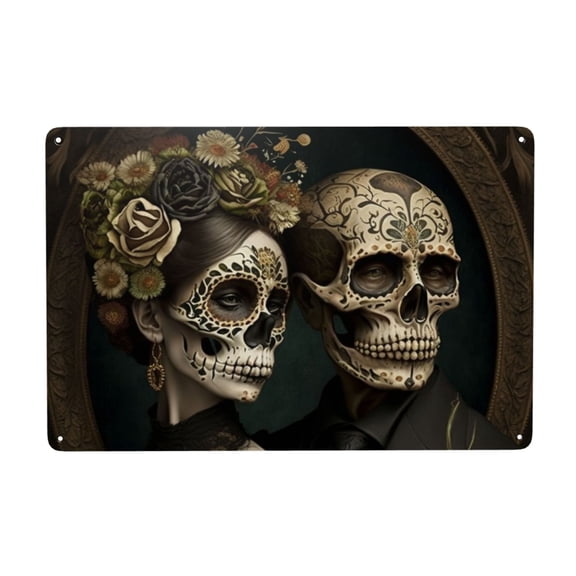 Skulls Lovers Day Of The Dead Metal Tin Sign Wall Decoration Home Garden Cafes Kitchen Art Decor 8x12 Inch