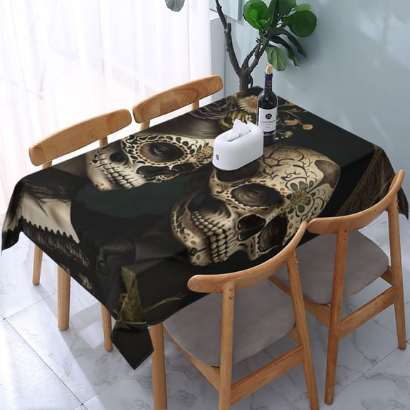 Skulls Lovers Day Of The Dead Rectangular Tablecloth 54"x 72" Waterproof Rectangle Table Cover Cloth for Kitchen Dining Room Picnic Home Party