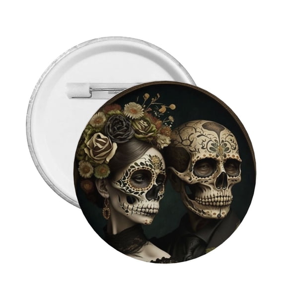 Skulls Lovers Day Of The Dead Round Button Pin Badge 5PCS Pinback Buttons Lapel Pin for Jacket, Backpack, Hat, Party Favor, Gift