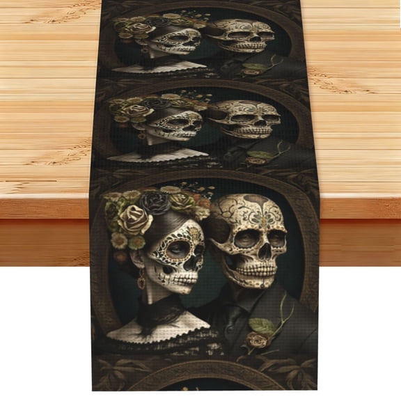 Skulls Lovers Day Of The Dead Table Runner 13x72 Inch for Dining Table Kitchen Wedding Party Decor Fireplace Mantle