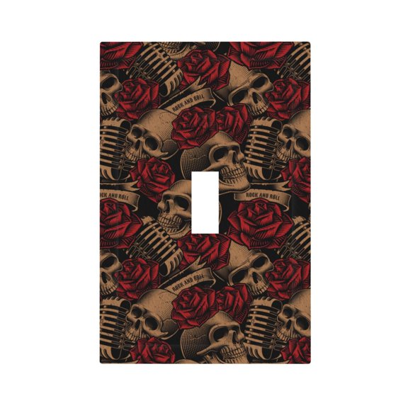 Skulls Microphones Roses Rock Light Switch Cover Decorator Single Toggle Wall Plate 1-Gang Receptacle Outlet Decor