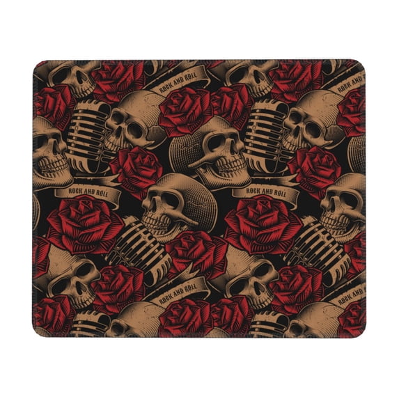Skulls Microphones Roses Rock Mouse Pad Non-Slip Rubber Gaming Mousepad Rectangle for Computers Laptop 8.3 x 10.3 in
