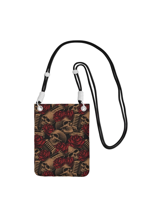 Skulls Microphones Roses Rock Small Crossbody Phone Bag, Cell Phone Purse with Adjustable Removable Strap, Mini Travel Shoulder Pouch